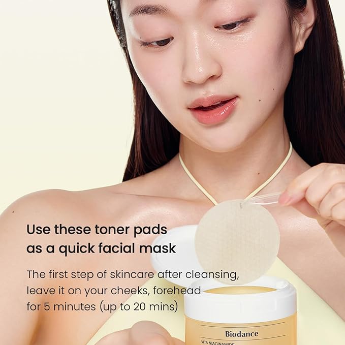 Biodance Vita Niacinamide Gel Toner Pads, Dark Spot Corrector, Evening Skin Tone, Gentle Exfoliating Toner Pads with Vitamin C, Korean Skin Care, Gifts for womenㅣ4.93 fl.oz.(140g)*60Pads