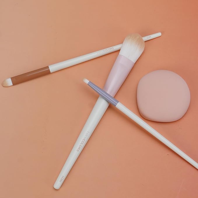 LULUCOLORS Colorful 3-PCS Foundation Brush Set with Latex-Free Makeup Sponge and Travel Pouch-Soft,Cruelty-Free Synthetic Bristles, Brushes for Foundation, Concealer, and Detail Application