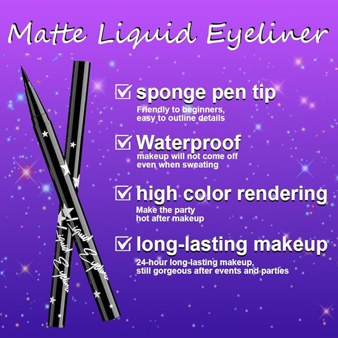 evpct Black Matte Liquid Eyeliner Waterproof Smudge Proof, Black Eye Liner Liquid Liner for Face Body Paint, Long-lasting Eyeliner Waterline Thin Quick-dry Eyeliners Pencil Eye Makeup Stay all Day