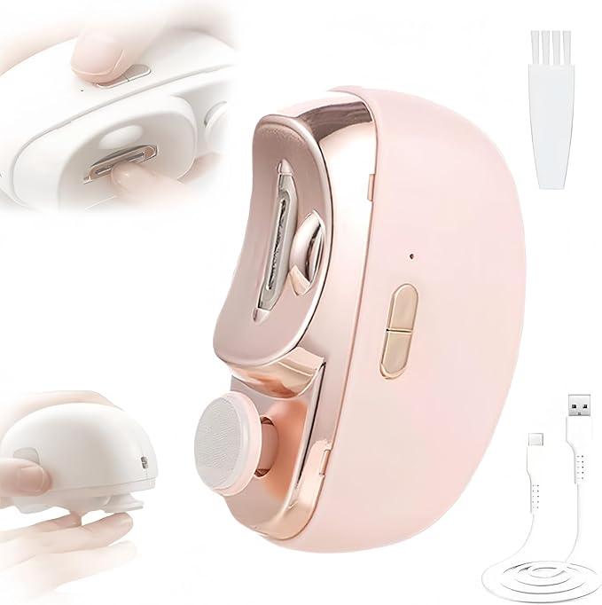 Electric Nail Clipper, 3 in1 Automatic Electric Nail Clipper with Polishing for Fingers and Toes, Toenail Clippers with 2 Adjustable Speeds for Senior Adults (Pink)