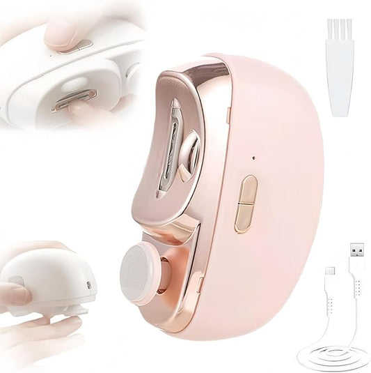 Electric Nail Clipper, 3 in1 Automatic Electric Nail Clipper with Polishing for Fingers and Toes, Toenail Clippers with 2 Adjustable Speeds for Senior Adults (Pink)