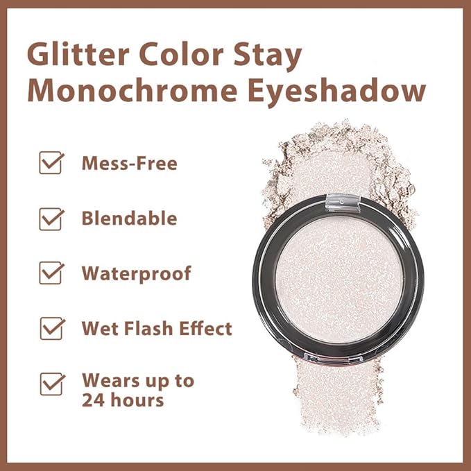Ice White Diamond Glitter Eyeshadow – Pearlescent Shimmer Highlight Eye Shadow, Waterproof Long-Lasting Smooth Sparkle Formula for Inner Corner, Daily Natural Looks,Paleta de Sombras de Ojos