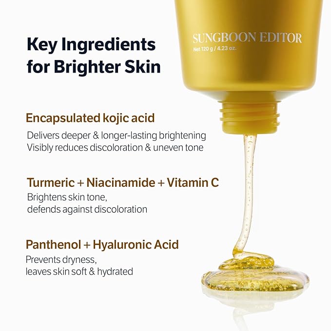 SUNGBOON EDITOR Kojic Turmeric Capsule Brightening Cleanser for Uneven Spots, Acne-prone Skin & Blackhead | Low pH Gentle Gel Face Wash | Encapsulated Kojic Acid & Niacinamide | Korean Skincare