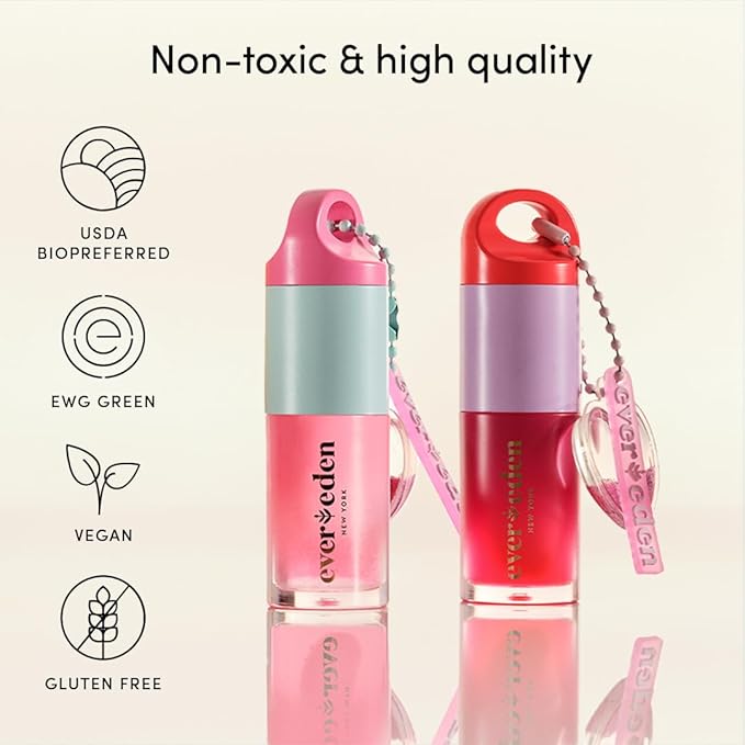 Evereden Kids Tinted Lip Gloss: Sheer Red - Non Toxic, Vegan Clean Makeup for Kids - Soothing & Hydrating Lip Gloss with Cherry, Peach, & Cranberry Oils