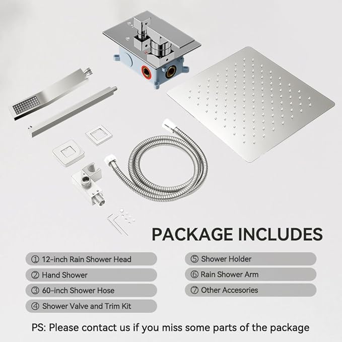 Shower Faucet Set Chrome Shower System, Starbath 12" Rain Shower Head and Handheld Spray Shower Set Complete Wall Mounted, 2 Way Pressure Balance Shower Valve and Trim Kit Included