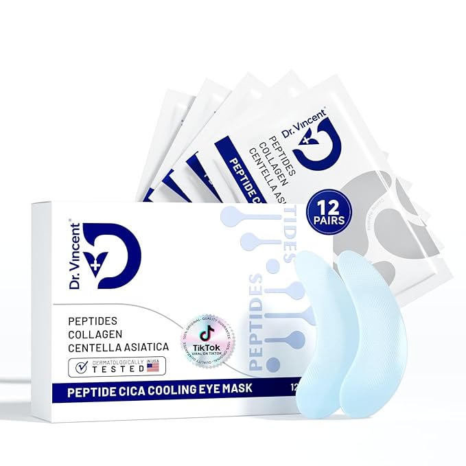 Dr Vincent Peptide Cooling Under Eye Patches, Soothing Eye Patches Instant Reduces Dark Circles and Puffiness, Calming Under Eye Mask with Glacial Water for Bags Treatment, 12 Pairs