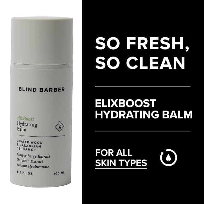 Blind Barber elixBoost Hydrating Balm - Daily Face Moisturizer for Men - Mens Anti-Aging Moisturizer with Juniper Berry Extract - Hydrates & Protects Skin Barrier (3.2oz / 100ml)