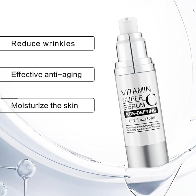 Super Vitamin C Serum 2 Pack, Anti-Aging Facial Serum with Vitamin C, Hyaluronic Acid, Vitamin E & Peptides, Hydrating Brightening Formula for Fine Lines, Wrinkles & Dark Spots