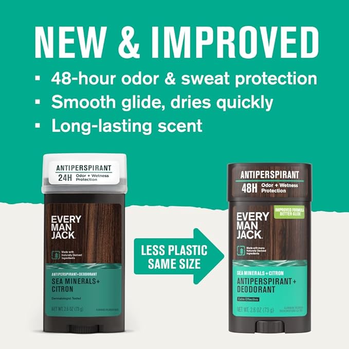 Every Man Jack Men’s Sea Minerals + Citron Antiperspirant Deodorant – New & Improved Formula – 48-Hour Odor & Sweat Defense– 2.6 oz (2 Pack)