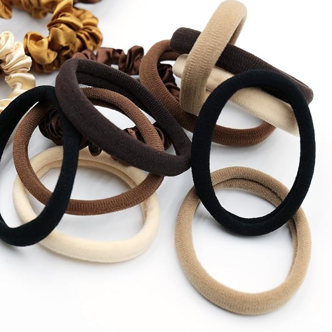 30 Pcs Hair Ties Scrunchies Set for Women - Big Satin Scrunchie for Girls Elastic Hair Bands Small Hair Tie for Thick Thin Hair Ponytail Accessories for Birthday Party Daily Use, Neutral Color