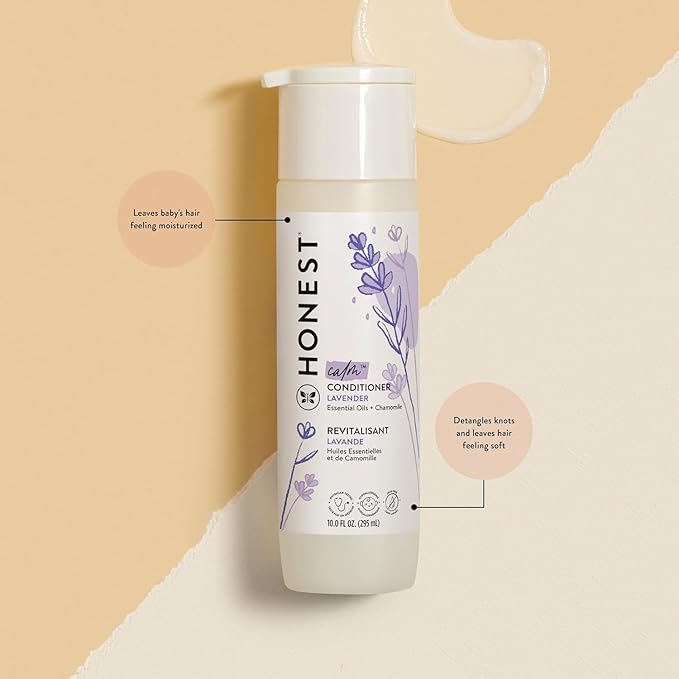 The Honest Company Silicone-Free Conditioner & 2-in-1 Cleansing Shampoo Body Wash Duo Gentle for Baby, Naturally Derived, Lavender Calm, 20 fl oz