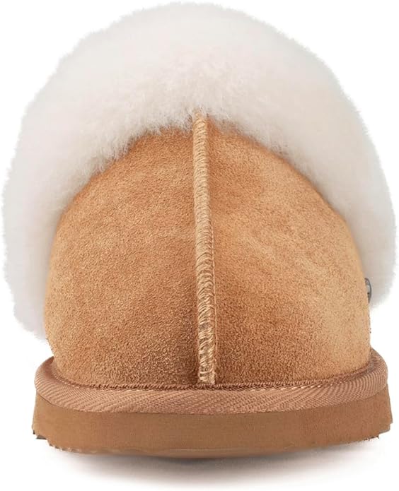 Parfeying Women's Shearling Slippers Genuine Leather with Rubber Sole, Sheepskin Fuzzy Indoor Outdoor Shoes for Home