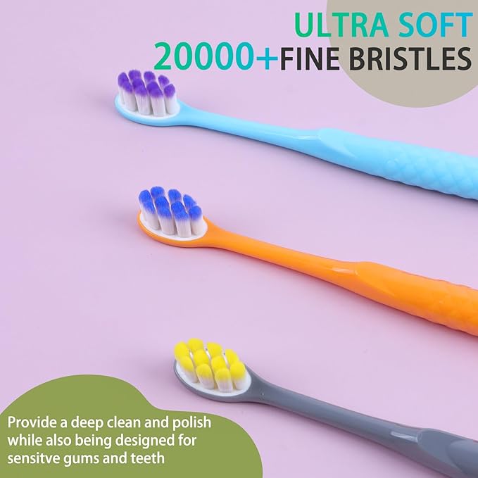 Extra Soft Toothbrushes for Adults, with 20000 Micro Nano Bristles, for Sensitive Teeth and Gum Recession (Compact Head, 5 Count, Family Value Set)