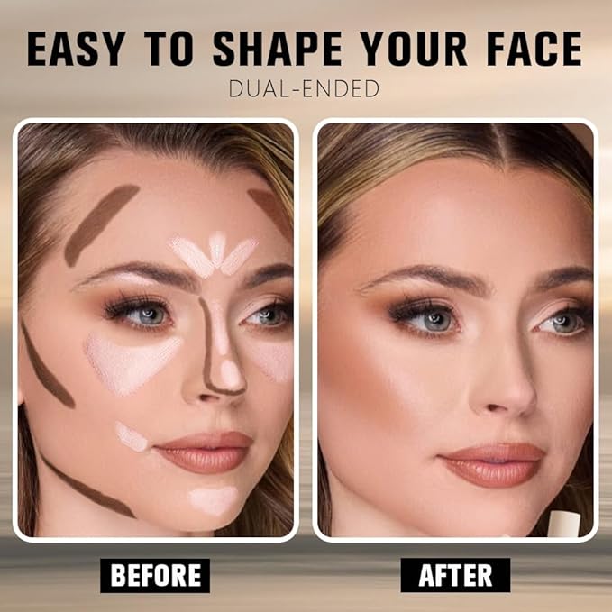 evpct Darker Nude & Light Pink Cream Foundation Stick Face Body Makeup Dual Ended, no Transfer Waterproof 2 in 1 Cream Concealer Stick Contouring Makeup, Nose Contour Bronzer Sticks Face Highlighter