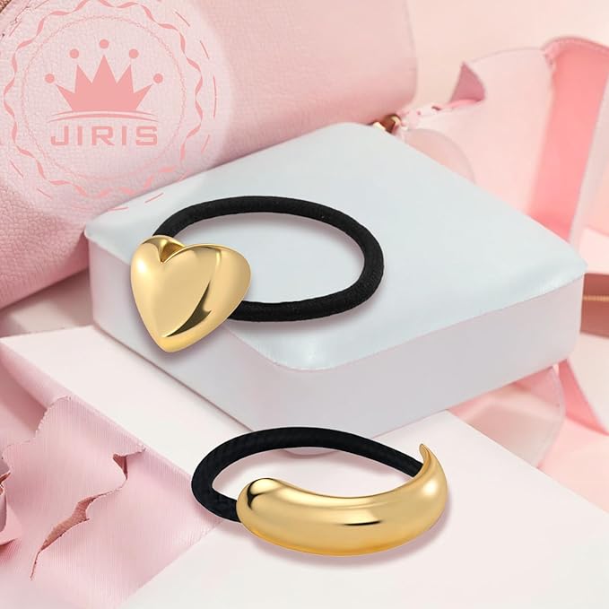 2PCS Metal Hair Tie For Women,Gold Cuffs,Metal Geometric Gold Hair Ties, Hair Accessories Stretchy and Non-Damage Ponytail Holders,Ponytail Cuff Hair Bands For Hair Styling (SET3)