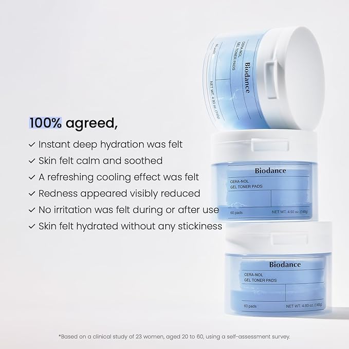 Biodance Cera-NOL Gel Toner Pads, Deep Hydrating & Soothing Toner Pads for Sensitive Skin, Redness Reducing & Comfort Mositurizing, Korean Skin Care, Gifts for womenㅣ4.93 fl.oz.(140g)*60Pads