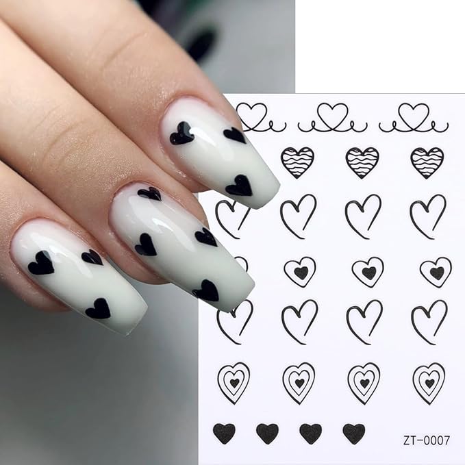 10 Sheets Heart Nail Stickers Valentines Nail Decals 3D Self-Adhesive Various Styles of Heart-Shaped Nail Art Stickers Valentine's Heart Stickers DIY Manicure Decoration for Women