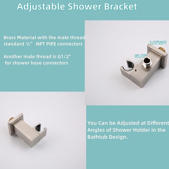 HONGTONGSOWER Bathroom Rainfall Shower System Wall Mount 8 Inch Shower Head With Handled Spray 6 Pcs jets Temperature Display Shower Faucet Set (Brushed Nickel)