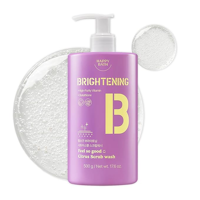 HAPPY BATH Feel So Good Citrus Body Wash with Pine Scrubs & Glutathione | Mild Exfoliating & Nourishing Shower Gel, Vitamin-Infused, Yuzu Citrus Scent, 17.6 fl oz