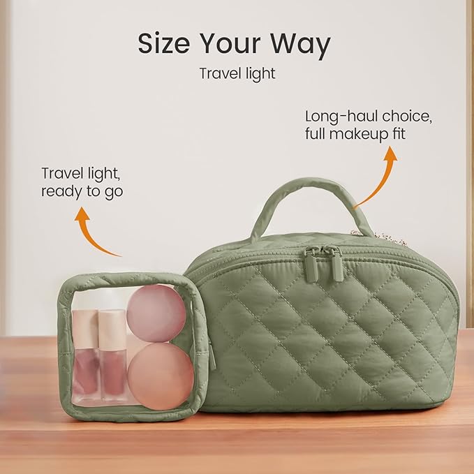 Toiletry Bag for Women, Travel Makeup Bag Organizer, Wide Open Lay-Flat Water-Resistant Large Cosmetic Case, Puffy Padded Travel Organizer for Toiletries & Brushes Large Capacity with Compartments