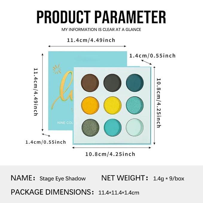 9-Color Eyeshadow Palette – High Pigment Matte Shimmer Glitter Eyeshadow Palette in Teal, Yellow, Olive & Brown, Long-Lasting Waterproof, Blendable for Creative & Everyday Looks