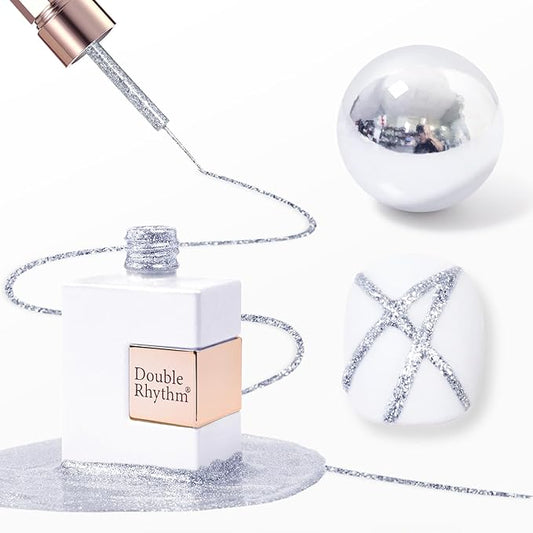 Double Rhythm 15 Ml Metallic Gel Liner Nail Art Bronze Mirror Chrome Painted Drawing Stripper 3D Effect Gel Polish (Glitter Silver-L1001)
