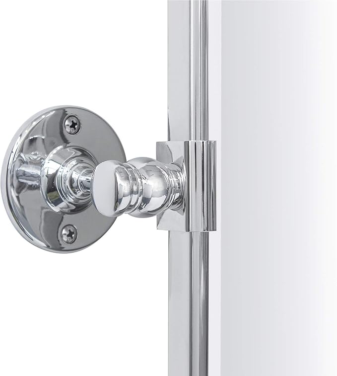 Farmhouse Chrome Metal Framed Pivot Rectangle Bathroom Mirror Rounded Rectangluar Tilting Beveled Vanity Mirrors for Wall, Overall 22.91 x 24 inches (Mirrror 19 x 24 inches)