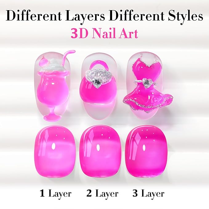 Double Rhythm 0.5 Oz Jelly Gel Polish Same Color Same Bottle Sheer Neutral Natural Light Milky Pastel 15ML Translucent Polish Art DIY at Home (Neon Pink-A1642)