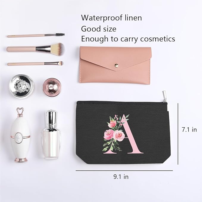 kdxpbpz A-Z Personalized Cosmetic Bag Monogrammed Makeup Bags Bridesmaid Gifts Custom Toiletry Pouch Gifts for Women Mom Best Friend Sister Bride Bridesmaid (A)