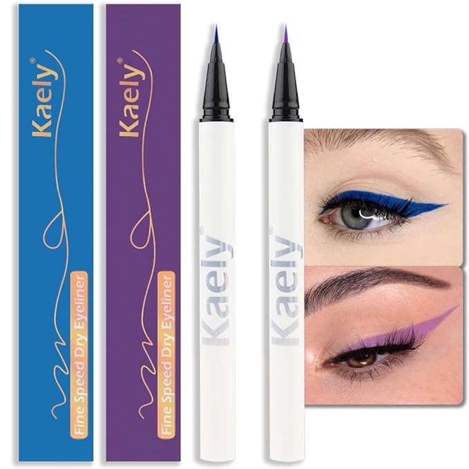 evpct 2Pcs Blue Purple Waterproof Colored Eyeliner Liquid Eye Liner Color Set Long Lasiting Fine Speed Dry Colorful Liquid Eyeliner lapiz delineador de ojos contra el agua blanco para ojos de colores