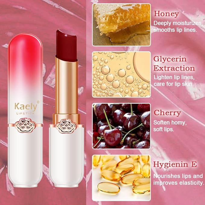 evpct 3Pcs Color Changing Lipstick Long Lasting Waterproof 24 Hours Original for Women, Peach Strawberry Black Red Cherry Pink PH Mood Permanent Color Changing Lipstick Lip Balm, labial magico