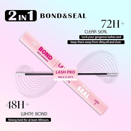 SY-SHUYING White Lash Bond and Seal for Eye lash Cluster, Long Lasting, Comfortable, Waterproof, 72H Super Flexible Hold Glue, 2-in-1 for Sensitive Eyes, Non Irritating, DIY Lash Cluster Kit 4ml+4ml
