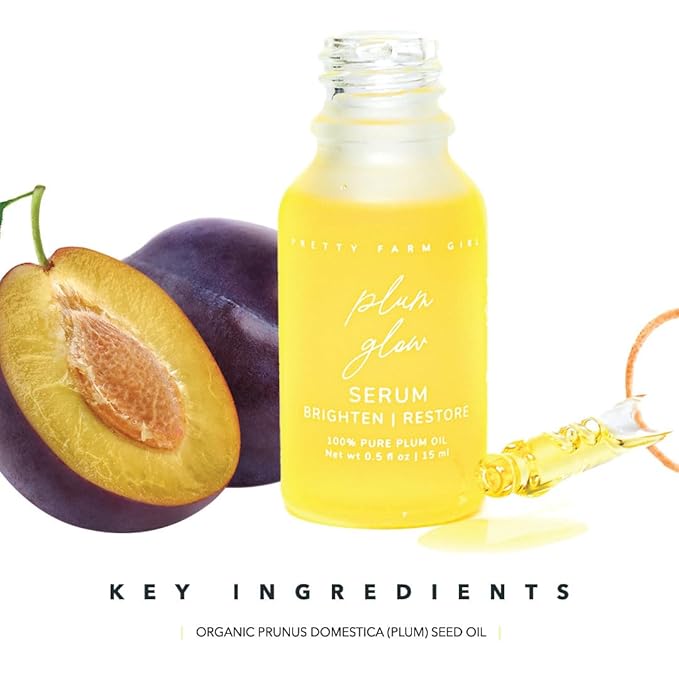 Pretty Farm Girl Plum Glow Multipurpose Serum – Hydrate & Restore – for Skin Nourishment – 100% Pure Plum Oil – All Skin Types – Facial Use – 1 oz
