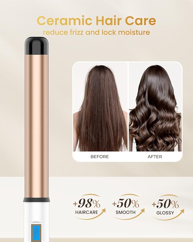 1 1/4 Inch Extra Long Barrel Curling Wand, Ceramic Tourmaline Curling Wand Professional Dual Voltage with Adjustable Temperature