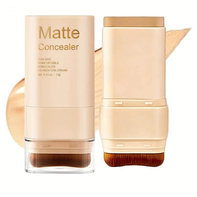 Matte Concealer Foundation Stick with Brush, Serum-Infused Tinted Moisturizer & Skin Tint, Lightweight Hydrating Concealer & Contour, Sheer-to-Medium Radiant Dewy Coverage, All Skin Types (04#)