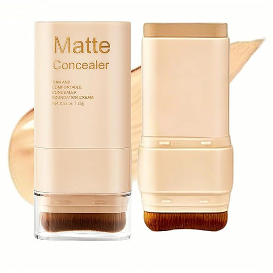 Matte Concealer Foundation Stick with Brush, Serum-Infused Tinted Moisturizer & Skin Tint, Lightweight Hydrating Concealer & Contour, Sheer-to-Medium Radiant Dewy Coverage, All Skin Types (04#)