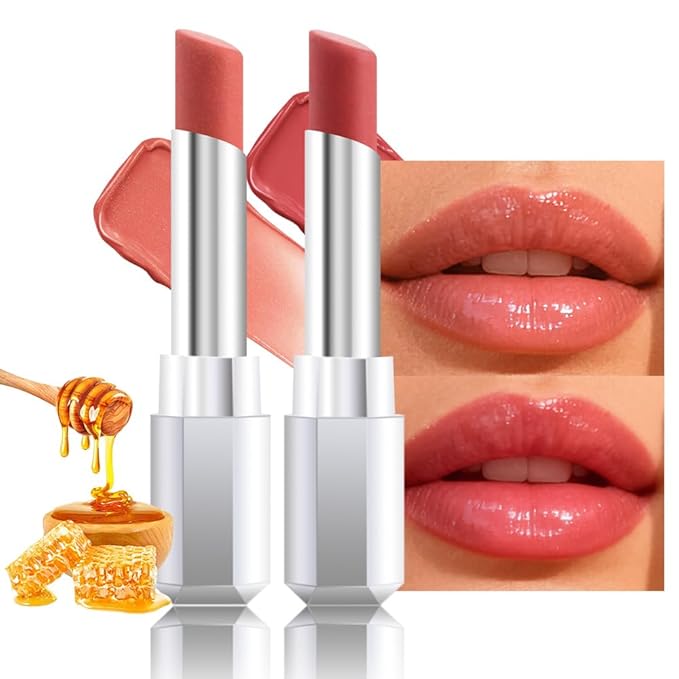 HHLTOH Honey Lipstick Tinted Lip Balm - Shine Moisturizing Lipstick for Women, Natural Nourishing Hydrating Lip Gloss Stain for Dry Lips, Tint Sheer Lightweight Makeup, Vegan - 2Pc Honey & Nude