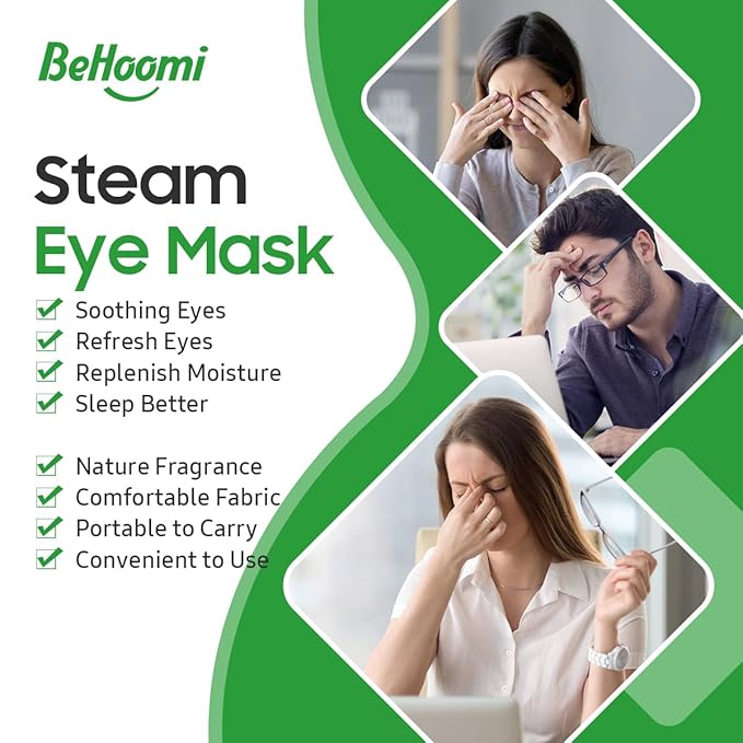 BeHoomi 20 Packs Steam Eye Mask, Heated Eye Mask Warm Compress for Eyes, Disposable Self Heating Steam Mask Sleep, Spa, Travel Essentials & Relaxation Gifts for Women, Stocking Stuffers (Lemongrass)