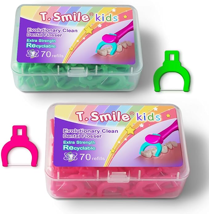 T.Smile Kids Evolutionary Clean Dental Flosser Refill Heads, Child-Sized, Fluoride Free, for Ages 3+, (140 Refills, Handle Not Included)