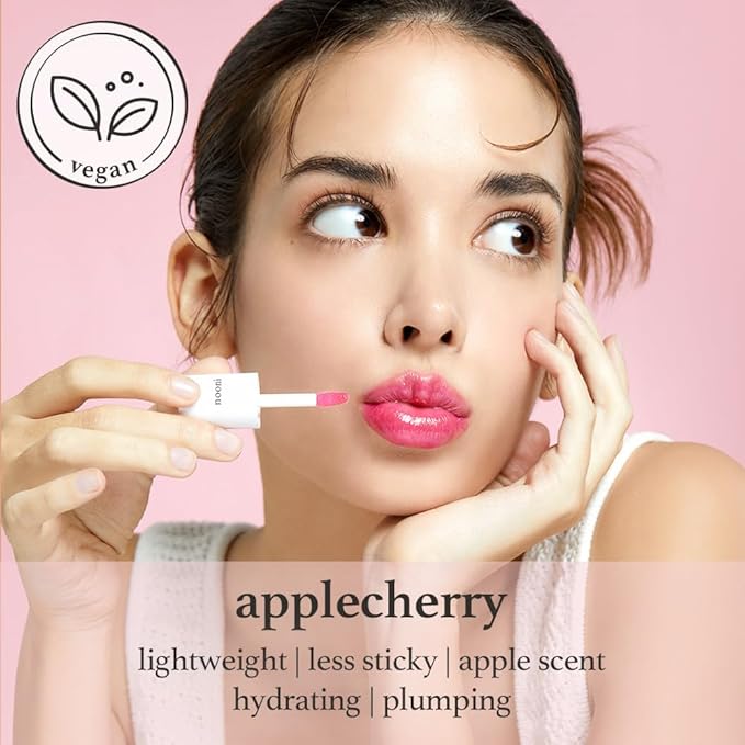 NOONI Korean Hydrating Lip Oil - Applecherry | Long-Lasting, Moisturizing, Plumping, Revitalizing for Dry Lips, Waterproof, No Peel Off, Hydrating, Nourishing Crystal Clear, 0.12 FL Oz