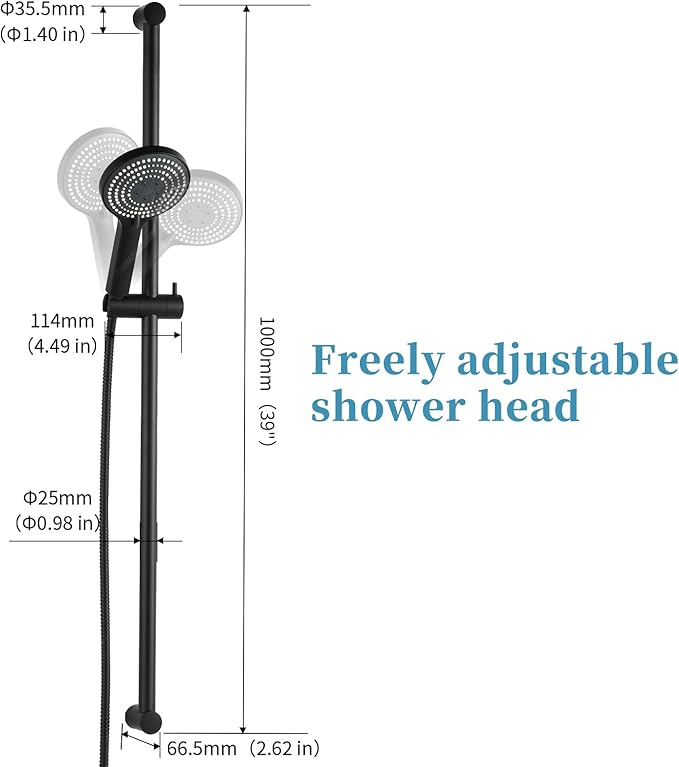 OFFO 6-Spray High Pressure Handheld Shower Head Combo with Adjustable 40 in Slide Bar and 60 in Stainless Steel Hose, Matte Black