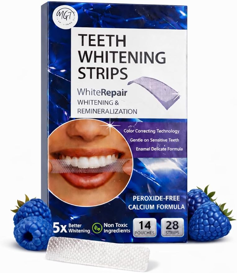 Teeth Whitening Strips, Flavor Inspired Whitening Strips for Teeth, Comfort-Fit Adhesive, Fresh Taste, 28 Strips (14 Sealed Pouches), at-Home Routine (Blue Raspberry)