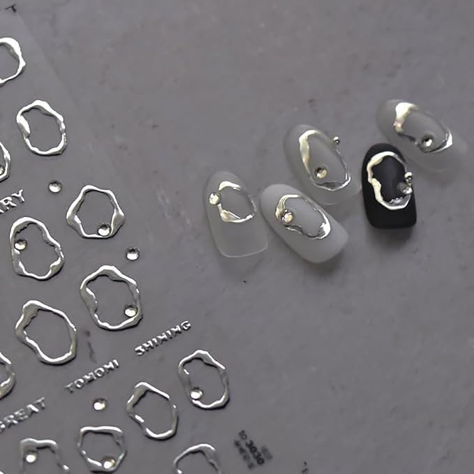 Gold Nail Art Stickers 5d Embossed Gold Nail Decals for Nail Art Designs Self Adhesive Silver Nail Stickers Decals Rhinestone Nail Supplies for Women DIY Manicure Accessories 2Pcs
