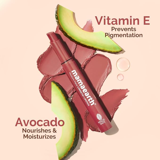 Mamaearth Moisture Matte Lipstick (05 - Bubblegum Nude)| Infused with Vitamin E | 12-Hour Long Stay & 8-Hour Moisture Lock | Cruelty-Free & Smudge-Proof | 0.07 Oz/2g