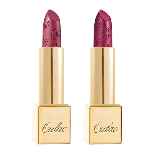 Oulac Metallic Purple Lipstick Set - 2PCS Vegan Lightweight Hydrating Formula with High Impact Lip Color for Full Coverage Lip Makeup, Christmas Gifts for Women, 03+14