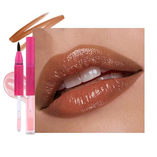 evpct ‌Nude Matte Liquid Lipstick Marker Pen Lip Liner Set with Lip Oil, 2in1 Lipgloss Lipstick Long Lasting Waterproof for Women, High Pigmented Longwear Lips Stain 24hr Original Smudge Proof labial