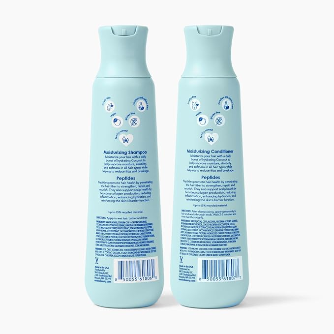 V&Co. Beauty Moisturizing Shampoo and Conditioner Set (12 Oz. Each) - Sulfate Free, Color Safe, and Gentle Formula with Peptide Technology Boosting Hydration for Dry, and Color Treated Hair