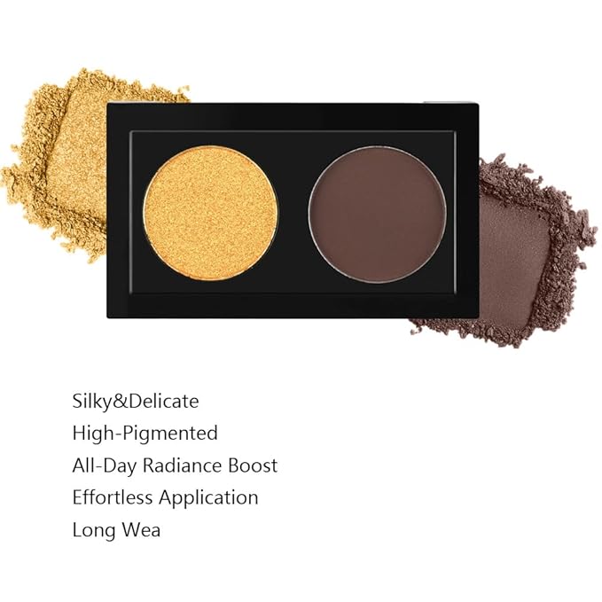 Duo Eye Shadow Powder，Gold Shimmer Brown Matte Eyeshadow Makeup Palette，Neutral Shades Eyeshadow Palette for Woman Daily Eyes Looks，Highly Pigmented，Smooth, Blendable，sombras de ojos, Cruelty-Free 08