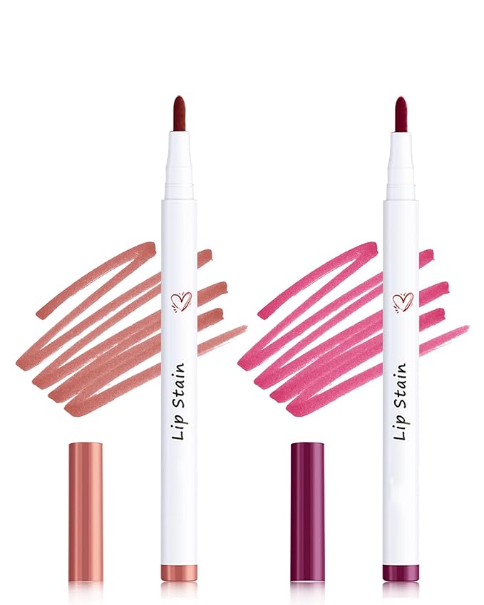 Lip Stain Marker Pen Set, 2Pcs Lip Liner Longlasting