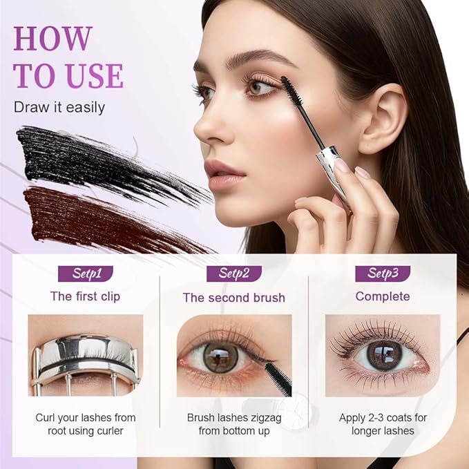 Mascara for Older Women 60 Plus, 2025 New Mascara Volume and Length for Mature Women with Thinning Lashes, Non Clumping Waterproof Long Wear (Brown+Black)
